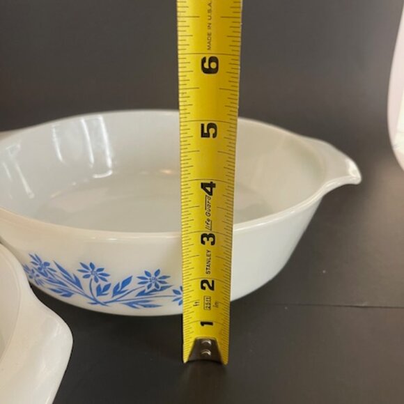 Set of 2 Anchor Hocking Fire King Milk Glass Casserole Dishes, Blue Floral - Picture 11 of 13